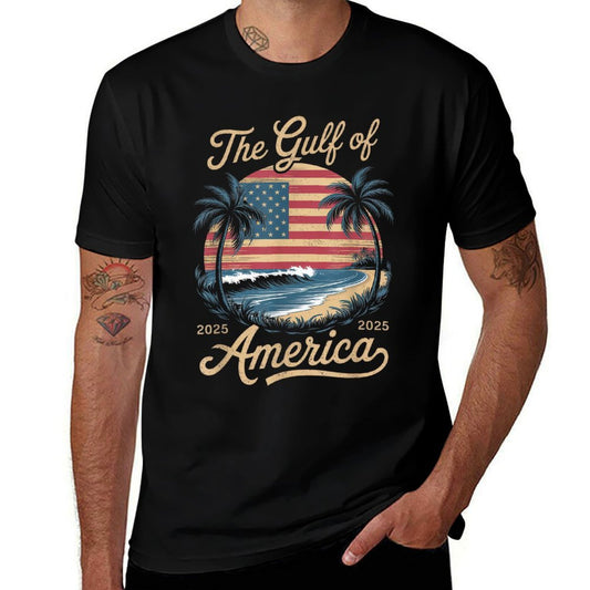 Retro Gulf Of USA America Est 2025 Gulf Mexico American Flag Oversized Silhouette T-Shirt