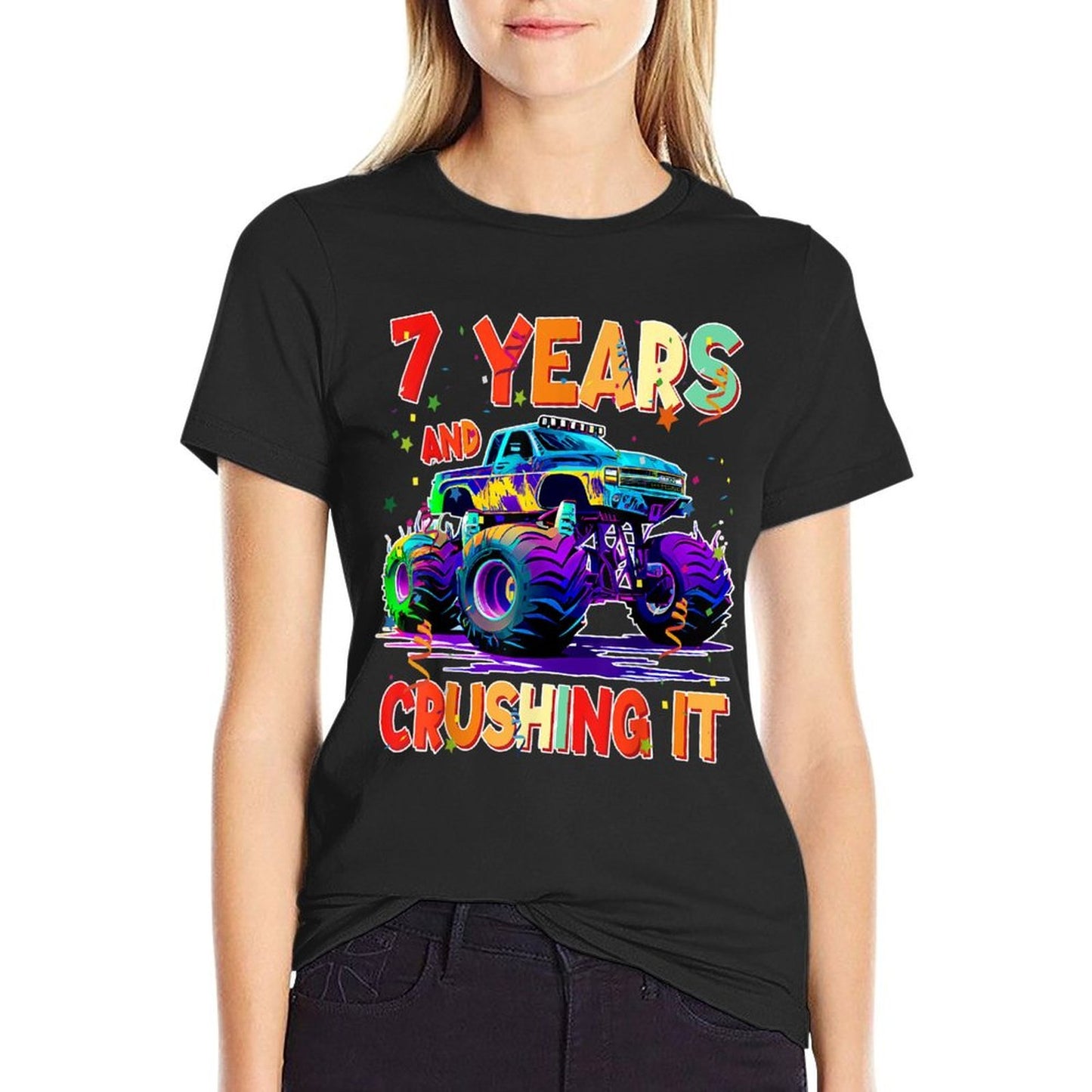 Kids 7th It's My Birthday Boy Girl Monster Truck 7 Years Old  Moisture-wicking T-Shirt