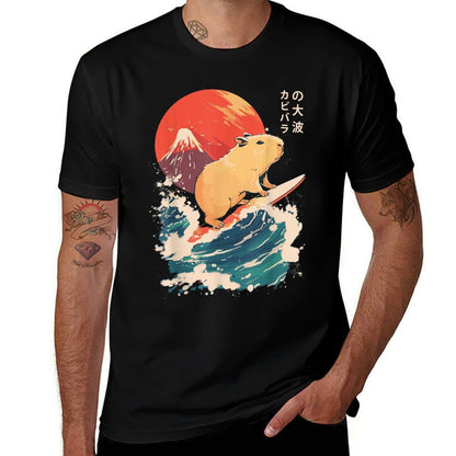 Japanese Capybara Surfing Wave Great Wave Japan  Stretchy T-Shirt