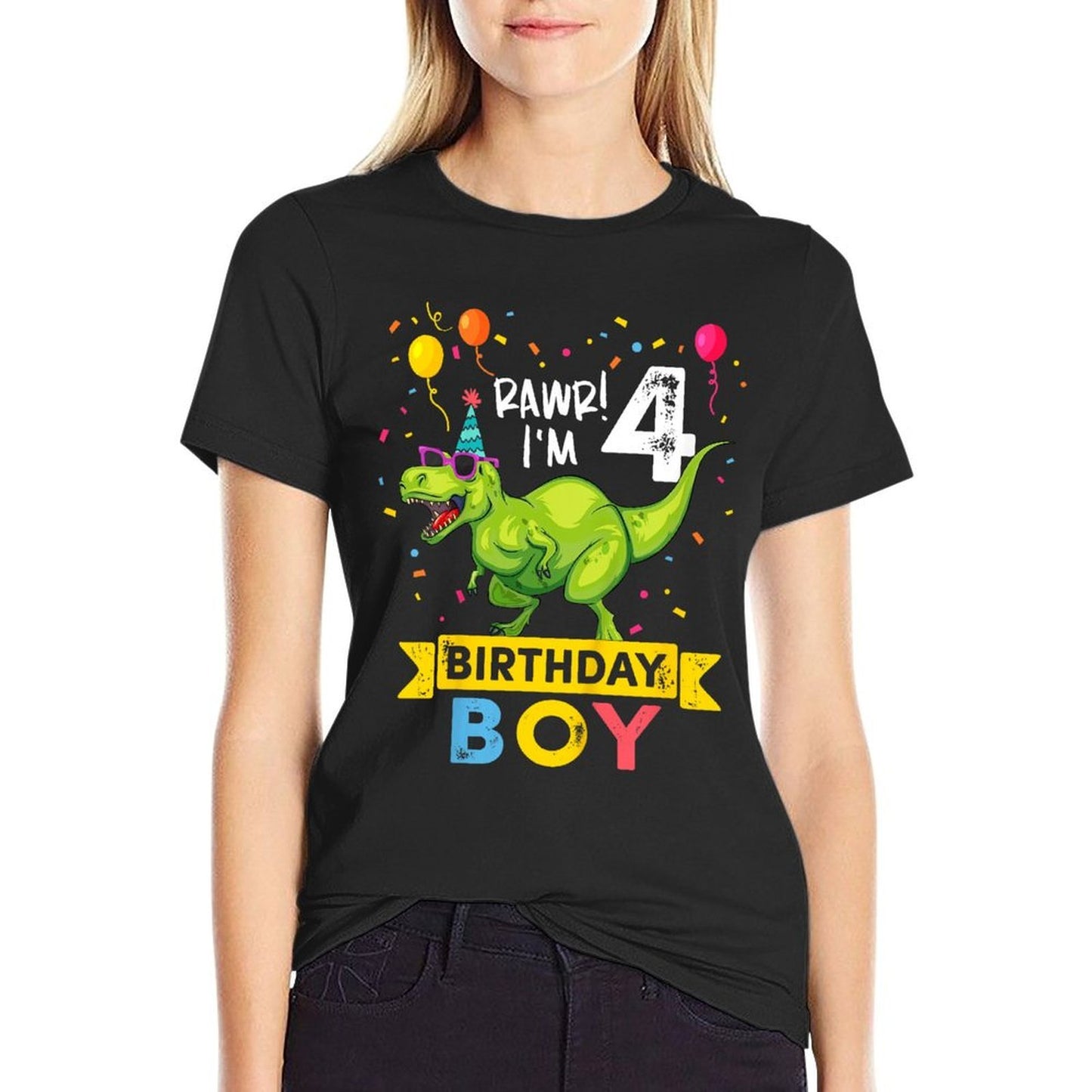 Kids 4 Year Old 4th Birthday Boy T Rex Dinosaur T  Heathered Texture T-Shirt