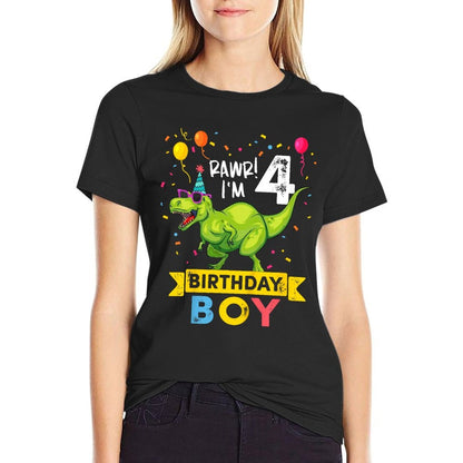 Kids 4 Year Old 4th Birthday Boy T Rex Dinosaur T  Heathered Texture T-Shirt