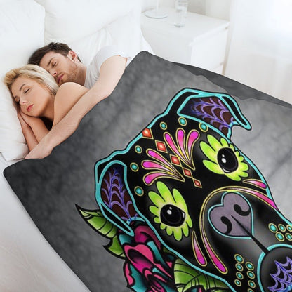 Boxer in Black- Day of The Dead Sugar Skull Dog Anti-pilling Throw Blanket