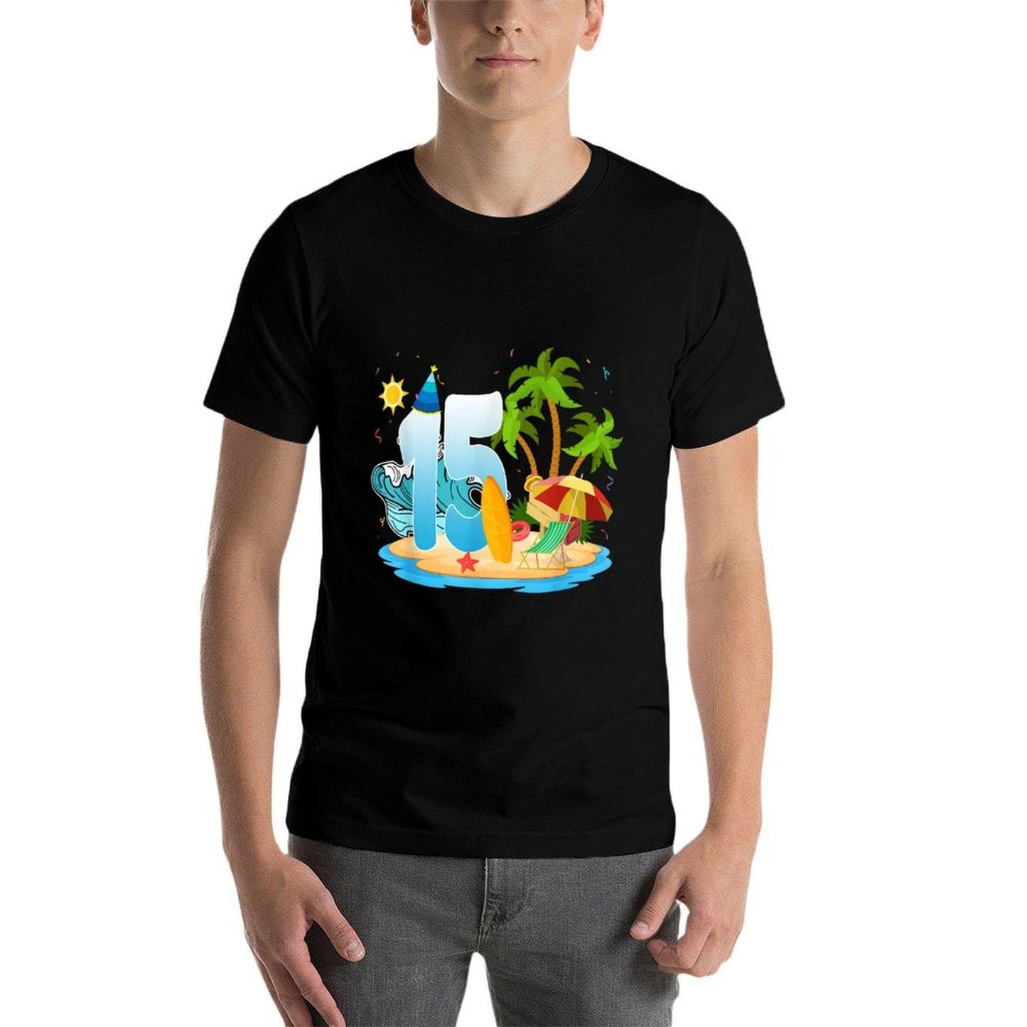 Kids 15th Birthday Beach Summer Vacation 15 Year Old Party  Stretchy T-Shirt
