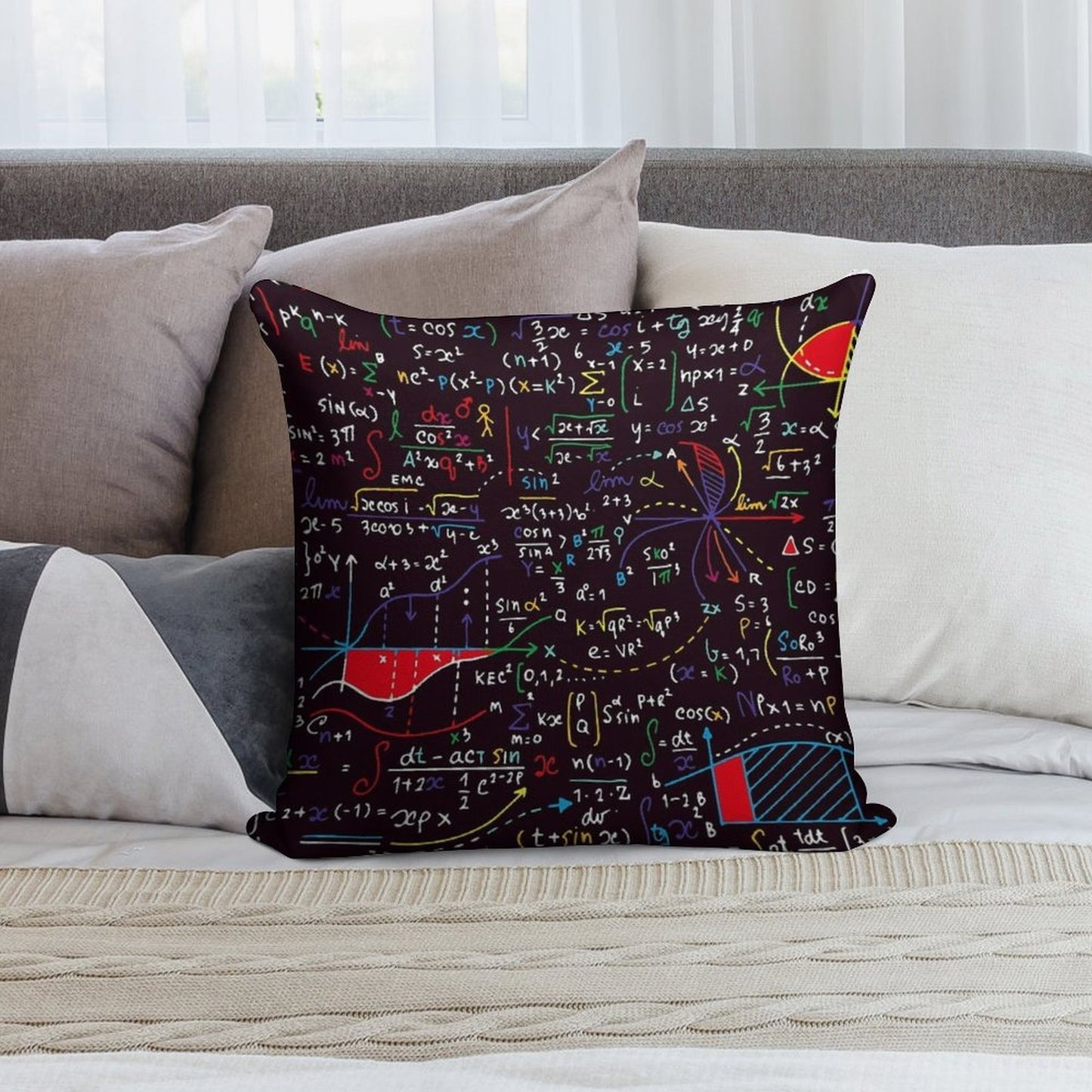 Colorful Math Design Soft Durable Construction Throw Pillow