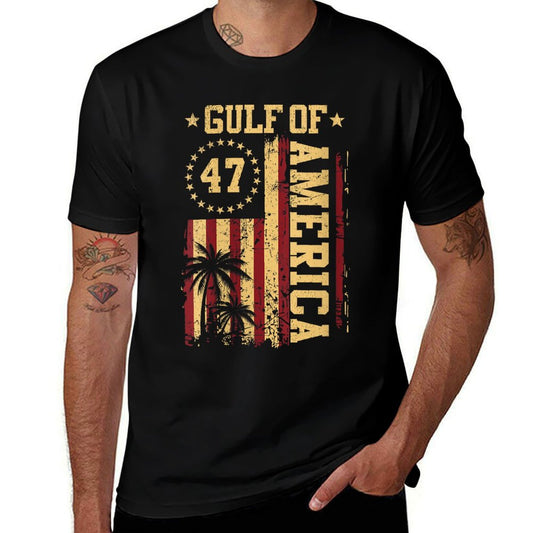 Womens Vintage Gulf Of USA America Funny USA Flag Men Women V-Neck Rolled Sleeves T-Shirt
