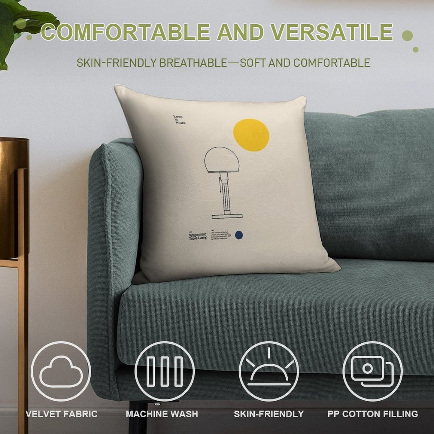 Wagenfeld Table Lamp, Wilhelm Wagenfeld, Minimal Furniture Bauhaus Design Soft Shrink-Resistant Throw Pillow