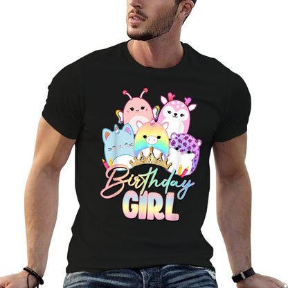 Happy Birthday Girl Squish Squad Mallow Girls Kids Cute  Ribbed Collar T-Shirt