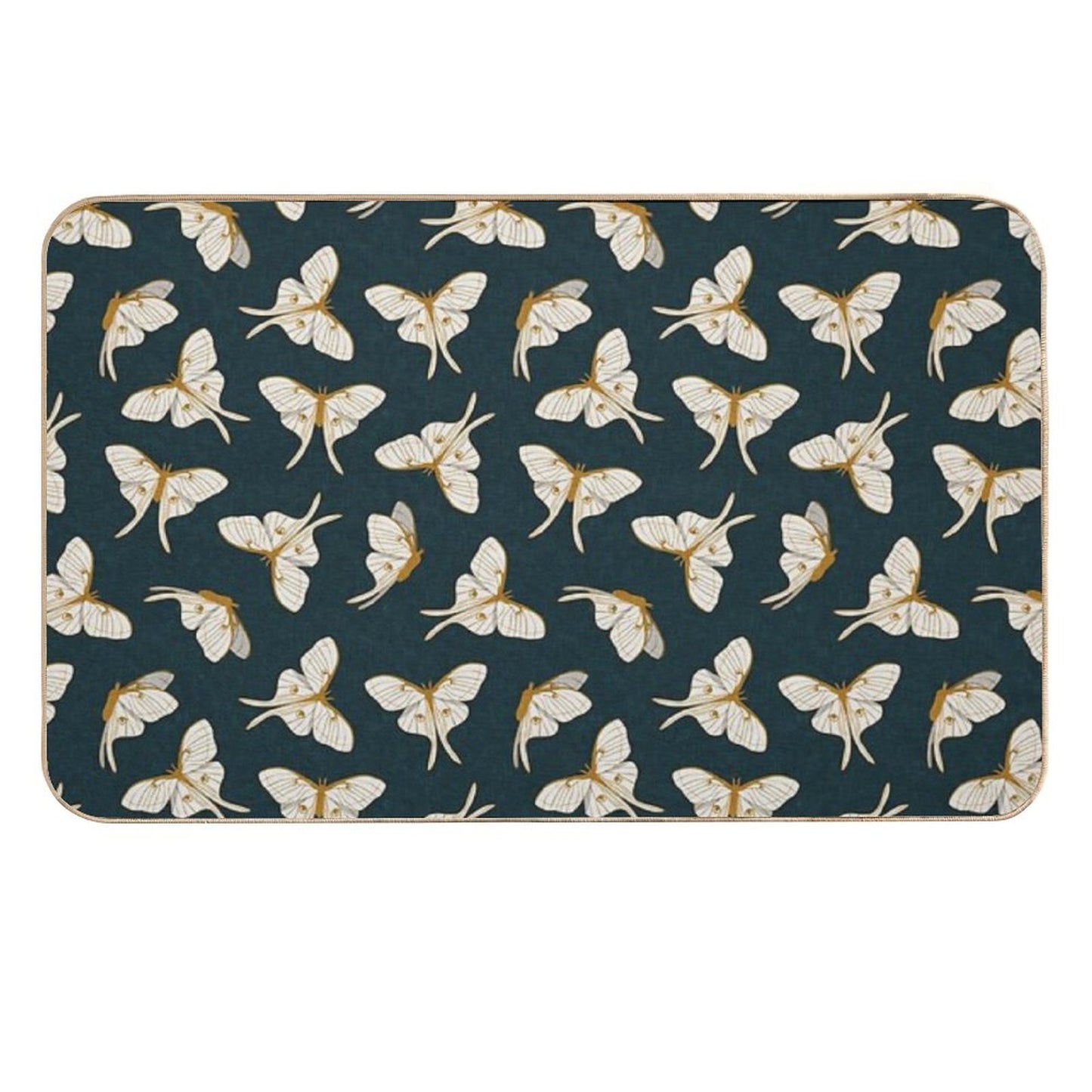 Luna Moth - Gold on Dark Teal  Easy To Clean Bath Mat