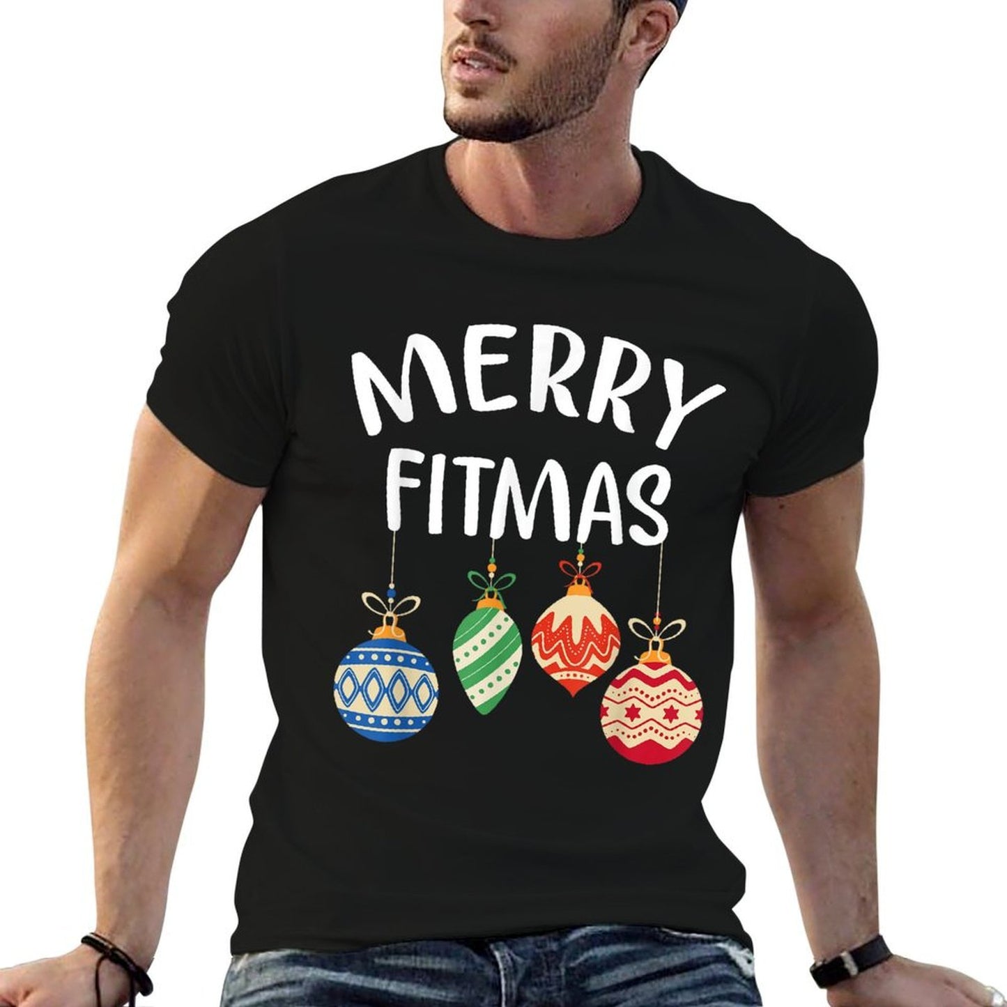 Merry Fitmas for Christmas Workout Xmas Gym Holiday Fitness  Fade-proof Color T-Shirt