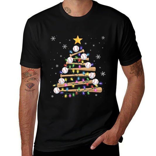 Baseball Christmas Tree Light Xmas Baseball Boys Kids  Rolled Sleeves T-Shirt