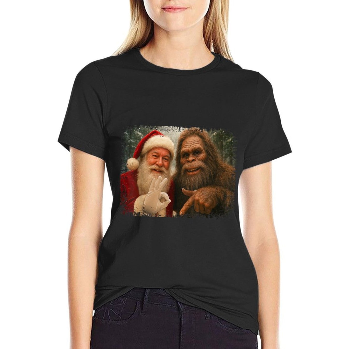 Funny 67 Santa with Bigfoot Six Seven 6 7 Meme Christmas  Cotton T-Shirt