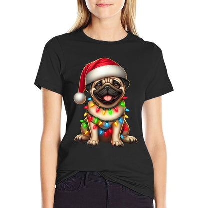 Pug Dog Christmas Tree Lights Santa Xmas Pajama Dog Lover  High-quality Stitching T-Shirt