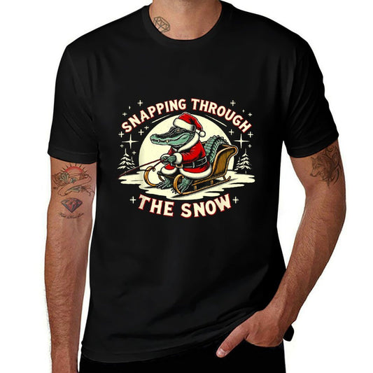 Alligator Snapping Through The Snow, Gator Hunting Christmas  Moisture-wicking T-Shirt