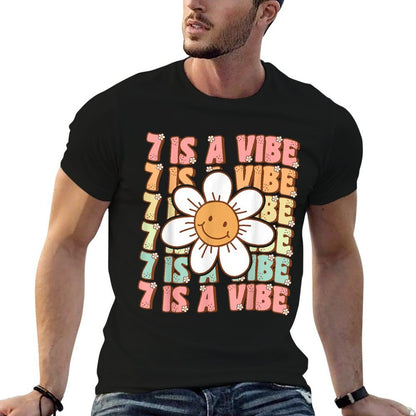 Seven Is A Vibe Cute Groovy 7th Birthday Party Daisy Flower  Moisture-wicking T-Shirt