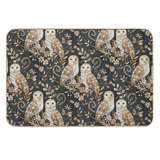 Wooden Wonderland Barn Owl Collage  Rapid-Drying Bath Mat
