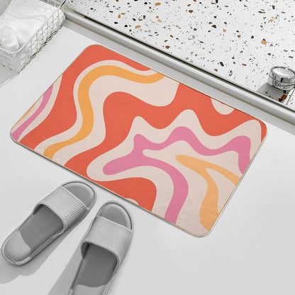 Retro Liquid Swirl Abstract Pattern in Retro Pink And Orange Durable Bath Mat