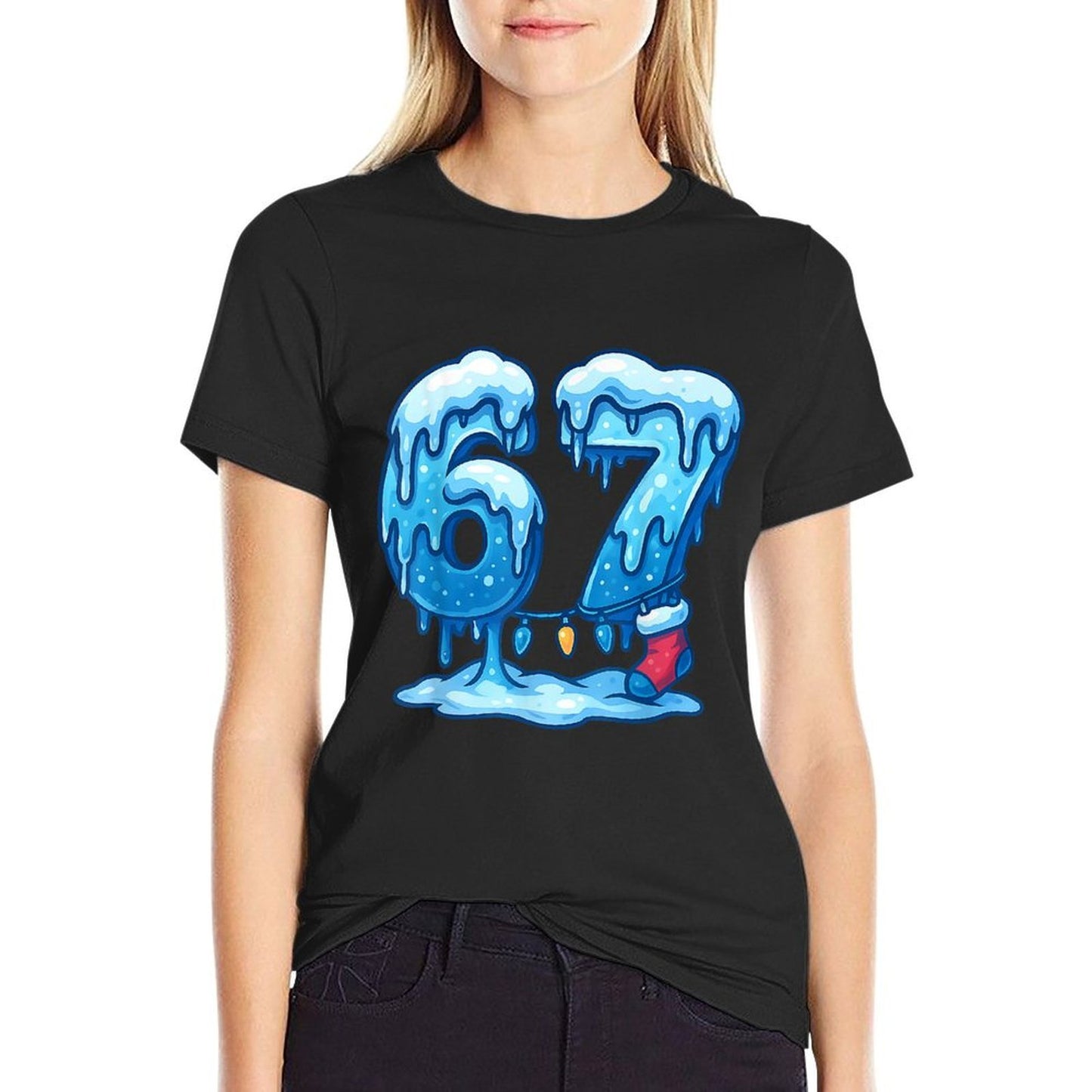 67 Ice Cream Drip Meme Six Seven Gen Alpha Slang Christmas  Fade-proof Color T-Shirt