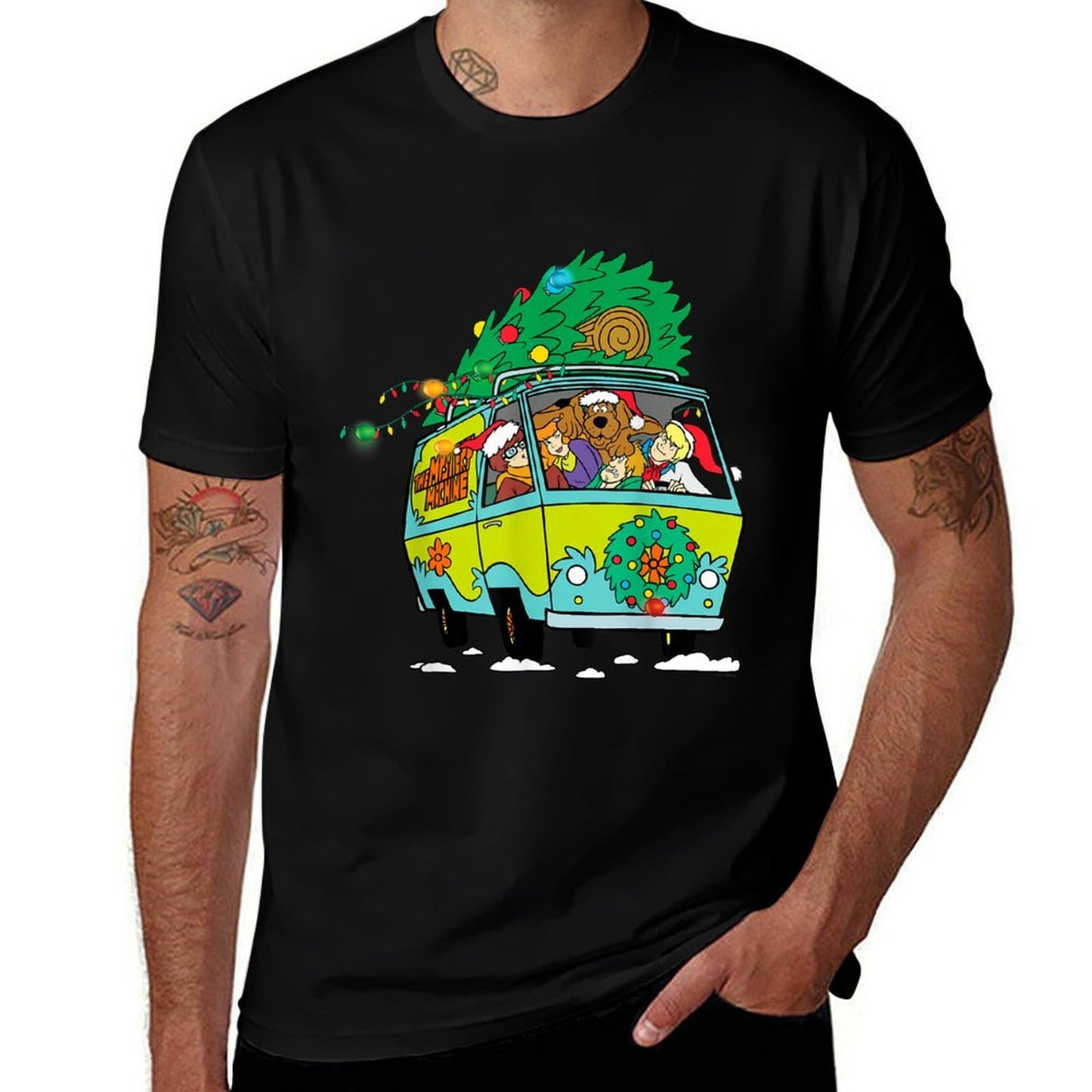 Christmas Scooby Doo Mystery Machine Gang Tree on Van  Moisture-wicking T-Shirt