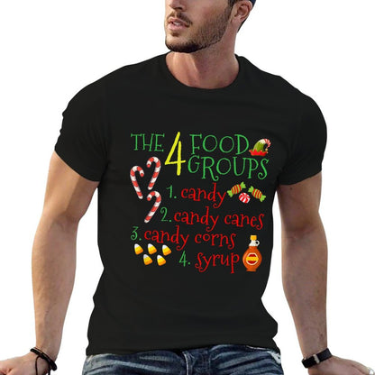 The 4 Elf Food Groups Funny Christmas Candy Cane  Rolled Sleeves T-Shirt