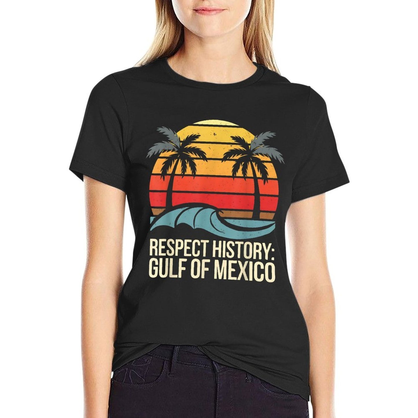 Respect History Gulf Of Mexico Retro Vintage Beach 1672  Rolled Sleeves T-Shirt