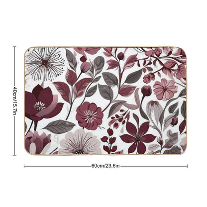Deep Burgundy, Grey & White Scandi Floral Pattern  Repositionable Bath Mat