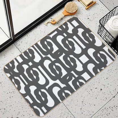 Dark Grey And White Mid-century Modern Abstract Loop Pattern  Non-Slip Bath Mat