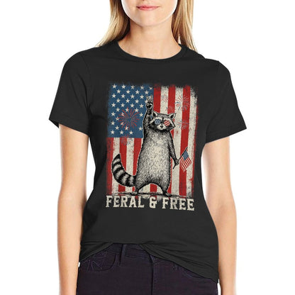 Feral But Free Raccoon July 4th Patriotic for Family  Affordable Price T-Shirt