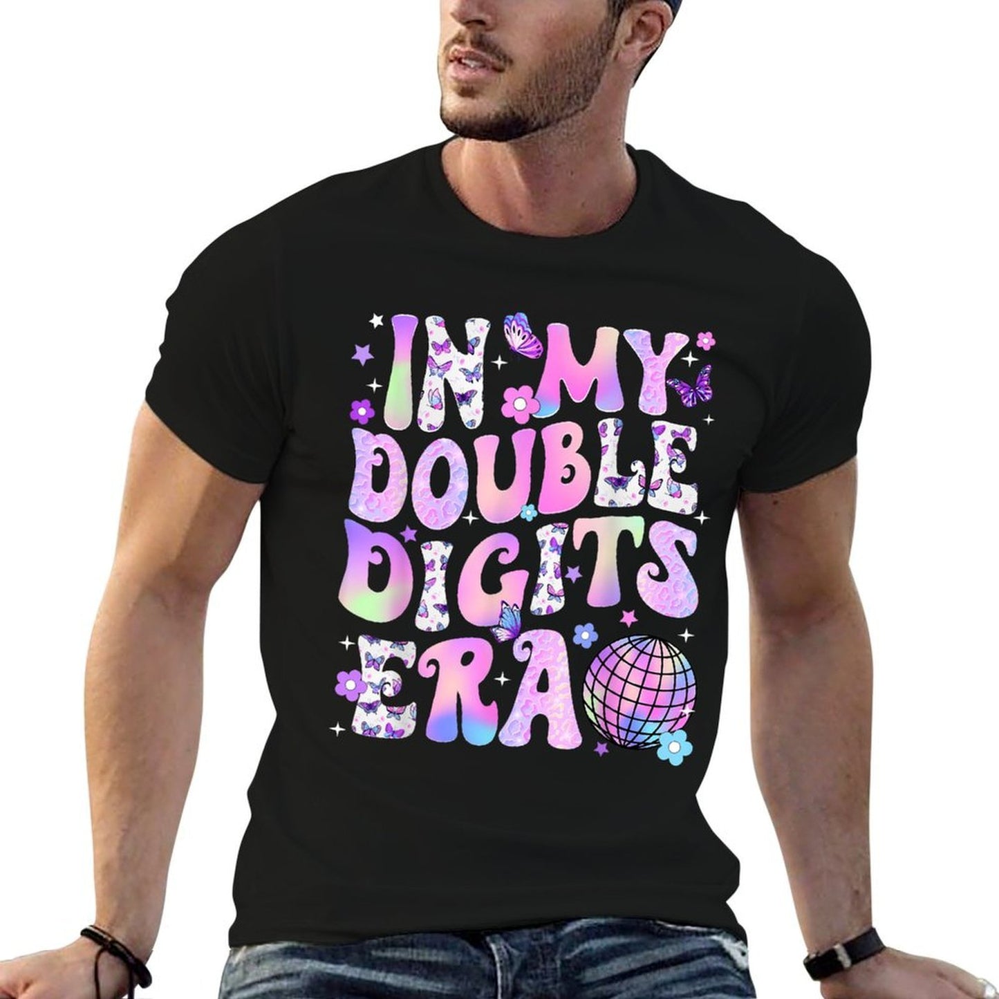 Retro Groovy In My Double Digits Era Disco 10th Birthday  Tagless Design T-Shirt