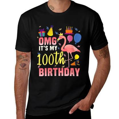 Womens 100 Year Old Women Men Gift Flamingo It's My 100th Birthday  Stretchy T-Shirt