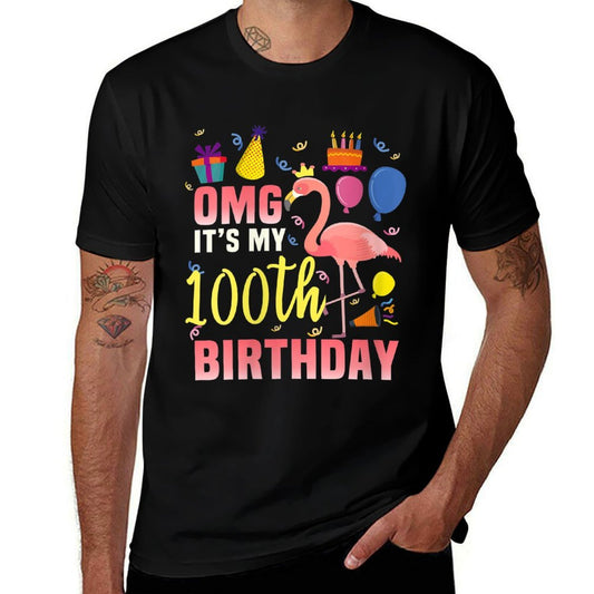 Womens 100 Year Old Women Men Gift Flamingo It's My 100th Birthday  Stretchy T-Shirt