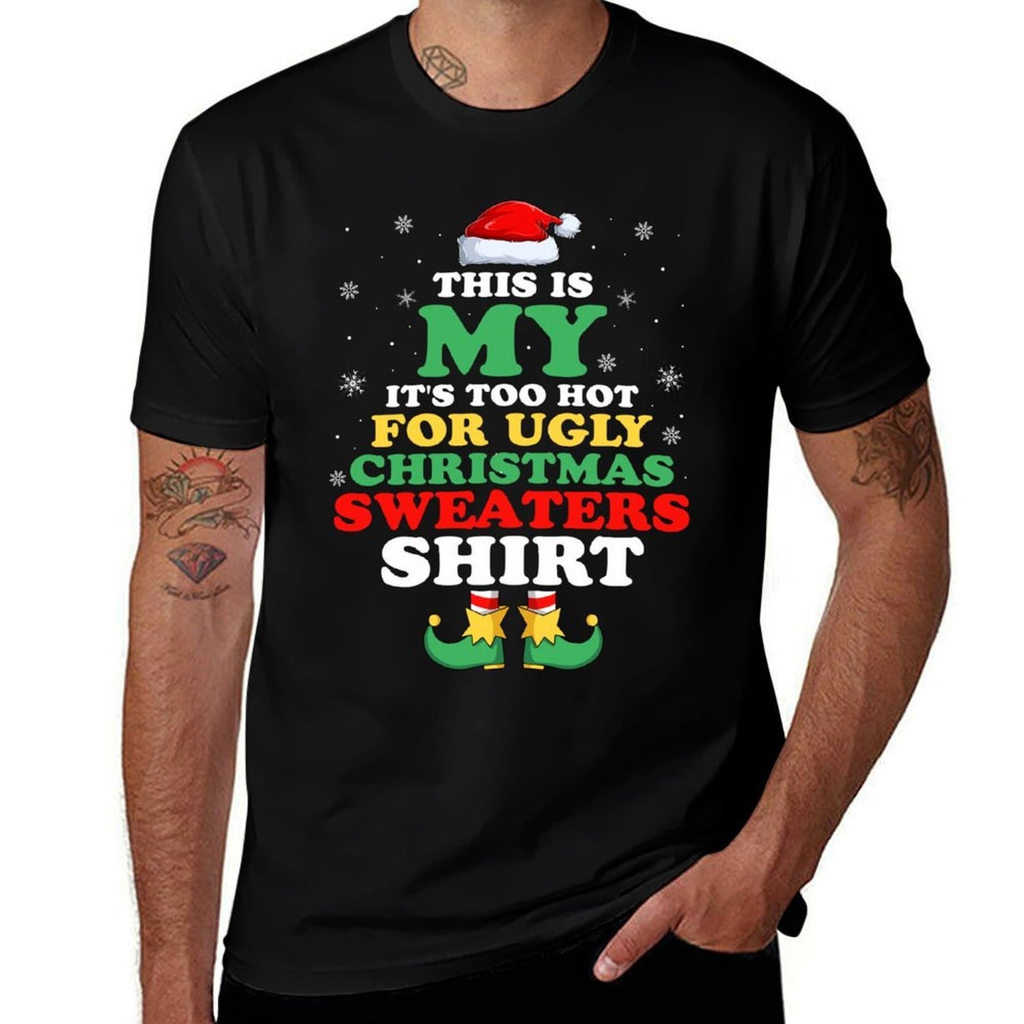 This Is My Its Too Hot for Ugly Christmas Sweaters Elf  Heathered Texture T-Shirt
