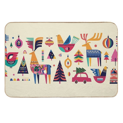 Vintage Scandinavian Christmas Folk Art  Slip-Resistant Bath Mat