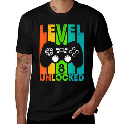 8th Birthday Gamer Boy Or Gamer Girl - Level 8 Unlocked  Oversized Silhouette T-Shirt
