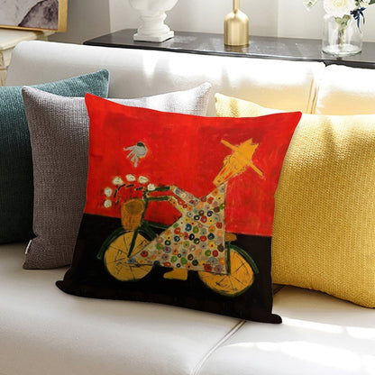 Bicycle Monk And Bluebird Soft Style Accent Throw Pillow