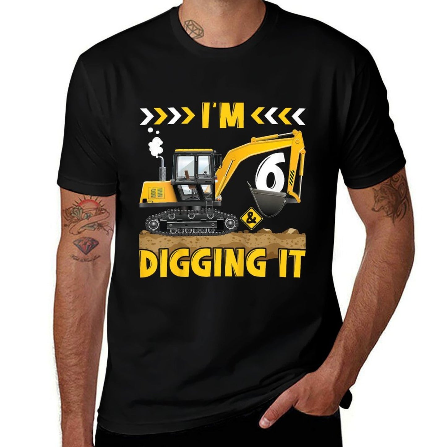 Kids 6th Birthday Boy I'm 6 & Digging It Excavator Birthday  Fade-proof Color T-Shirt
