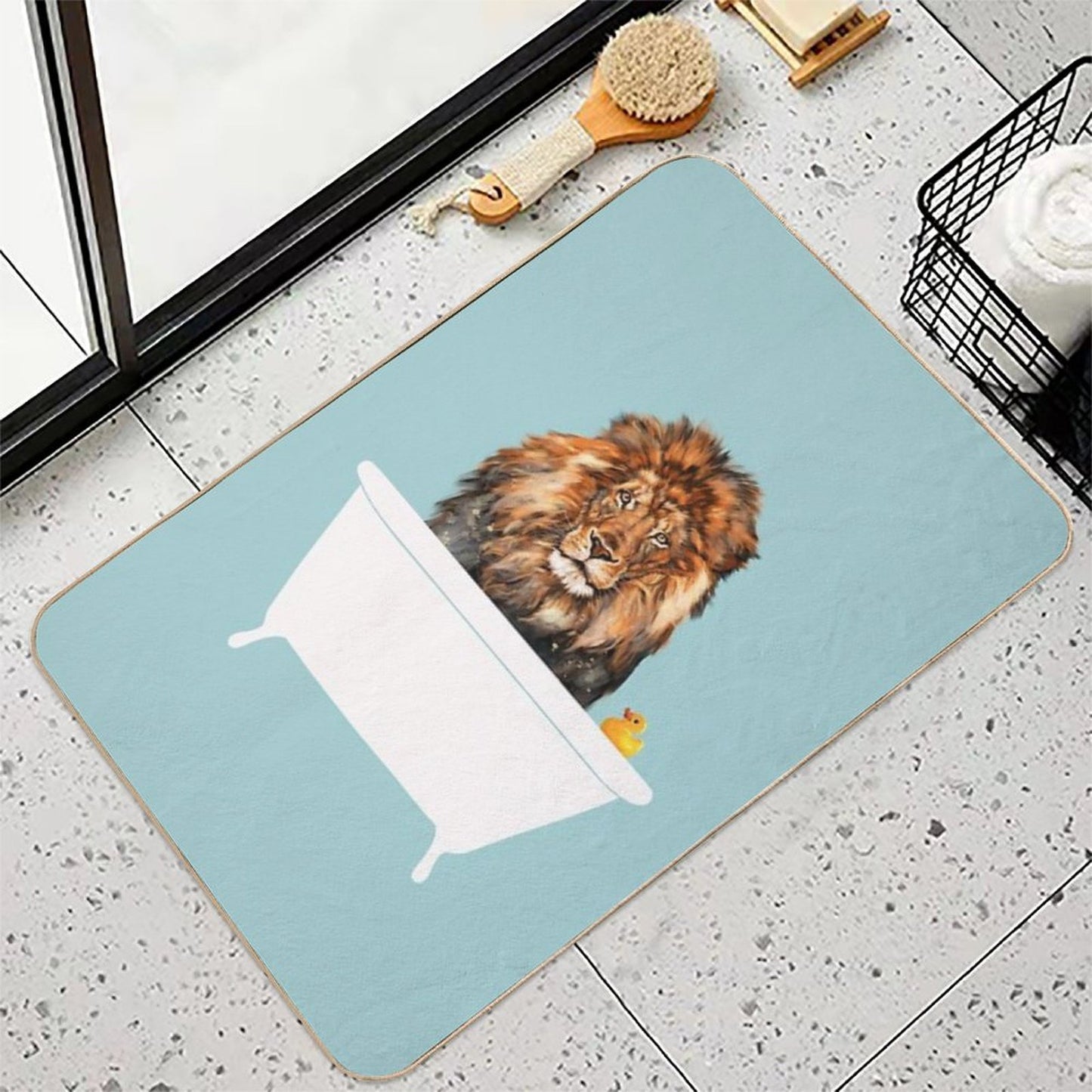 Lion in Bathtub  Easy Maintenance Bath Mat