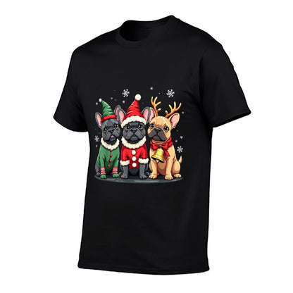French Bulldog Christmas Dogs Funny Santa Reindeer Elf  Breathable T-Shirt