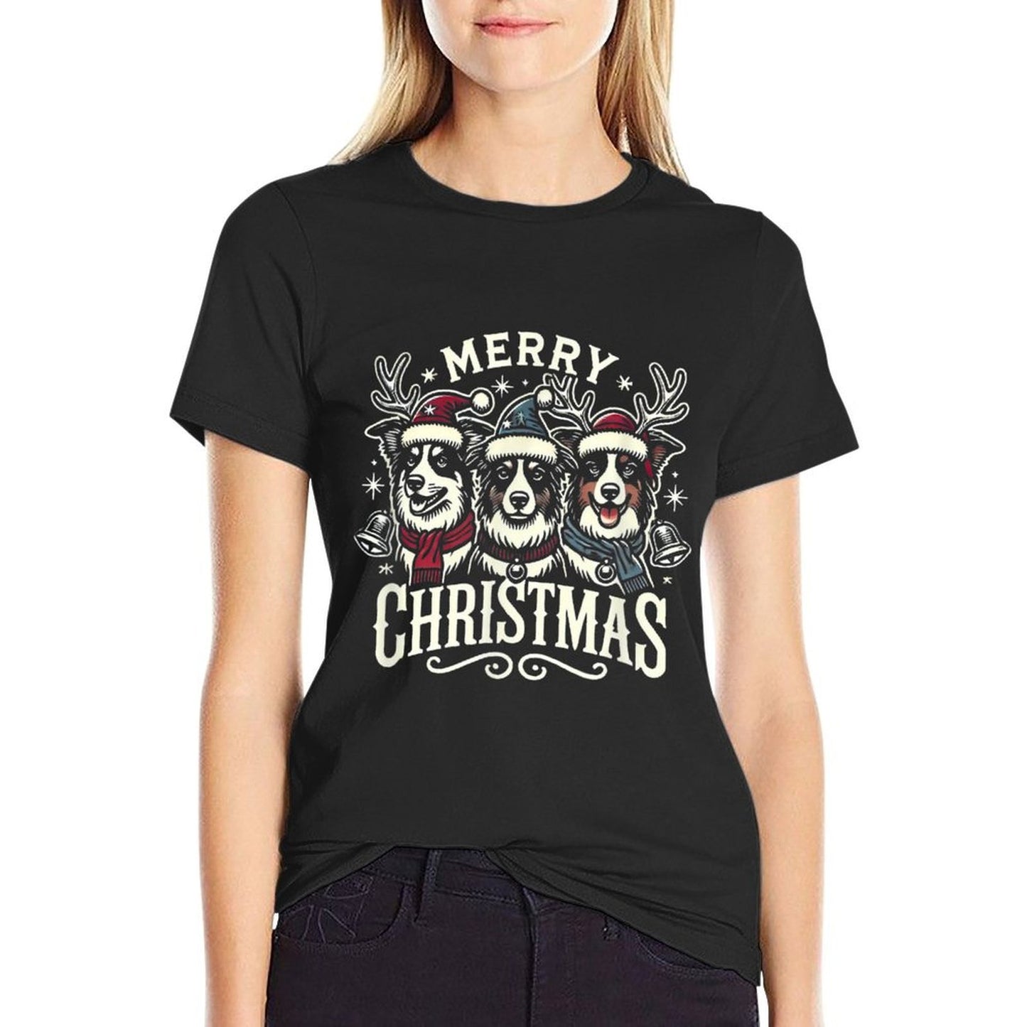 Christmas Australian Shepherd Santa Hat Aussie Christmas  Trendy Pattern T-Shirt