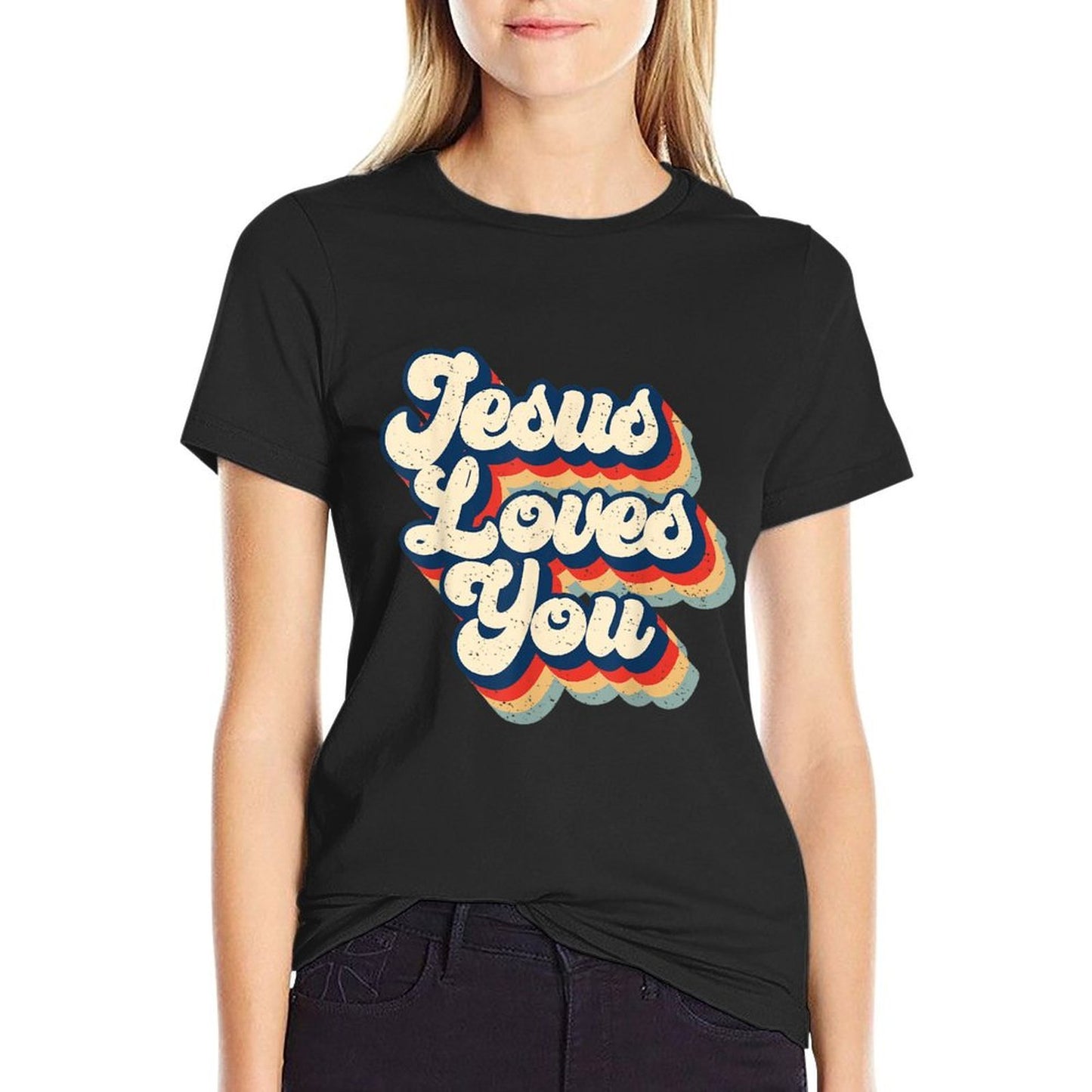 Jesus Loves Retro Vintage Christian Faith Hippie Mens Womens  Classic T-Shirt
