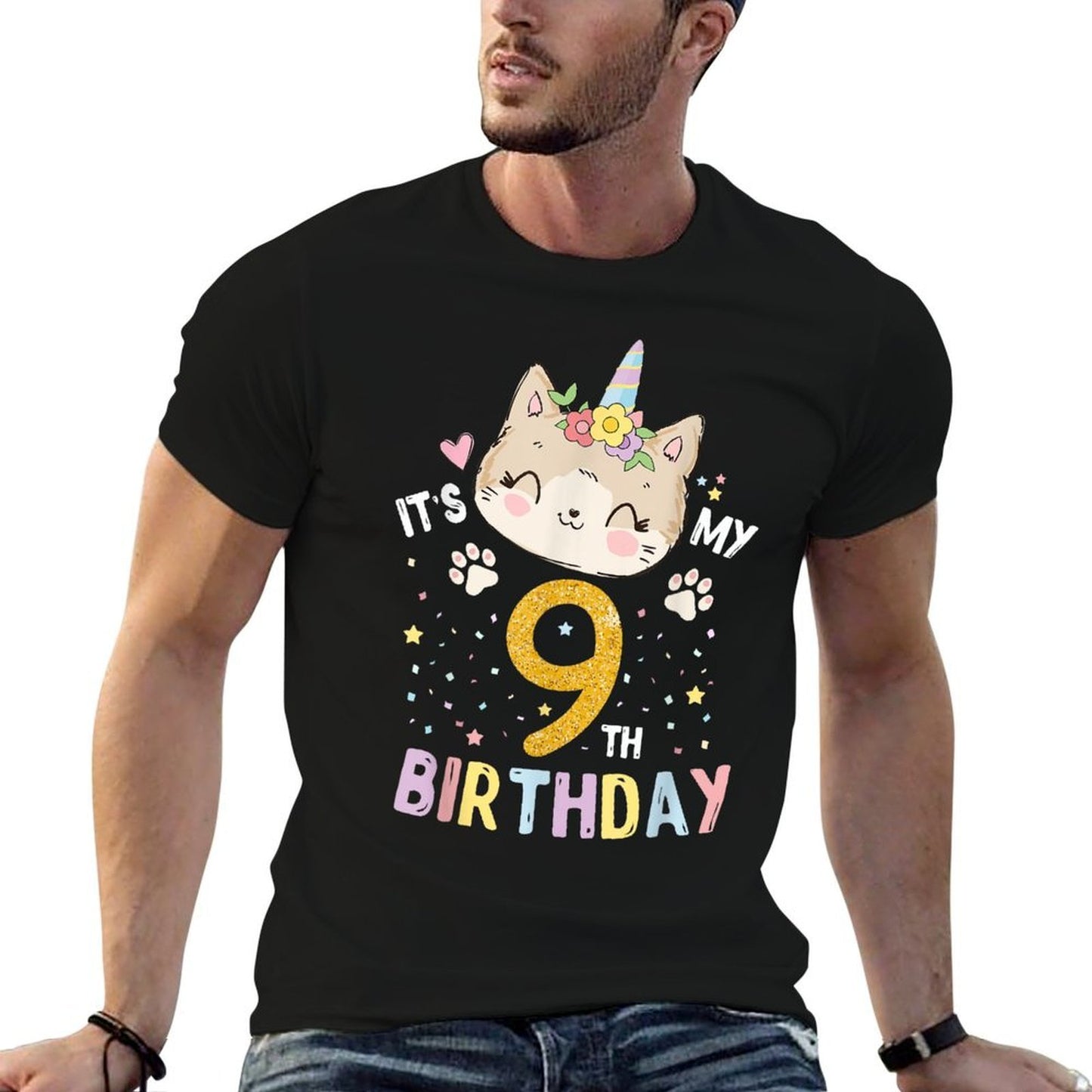 It’s My 9th Birthday Cute Unicorn Cat 9-Year-Old Girl  Odor-resistant T-Shirt
