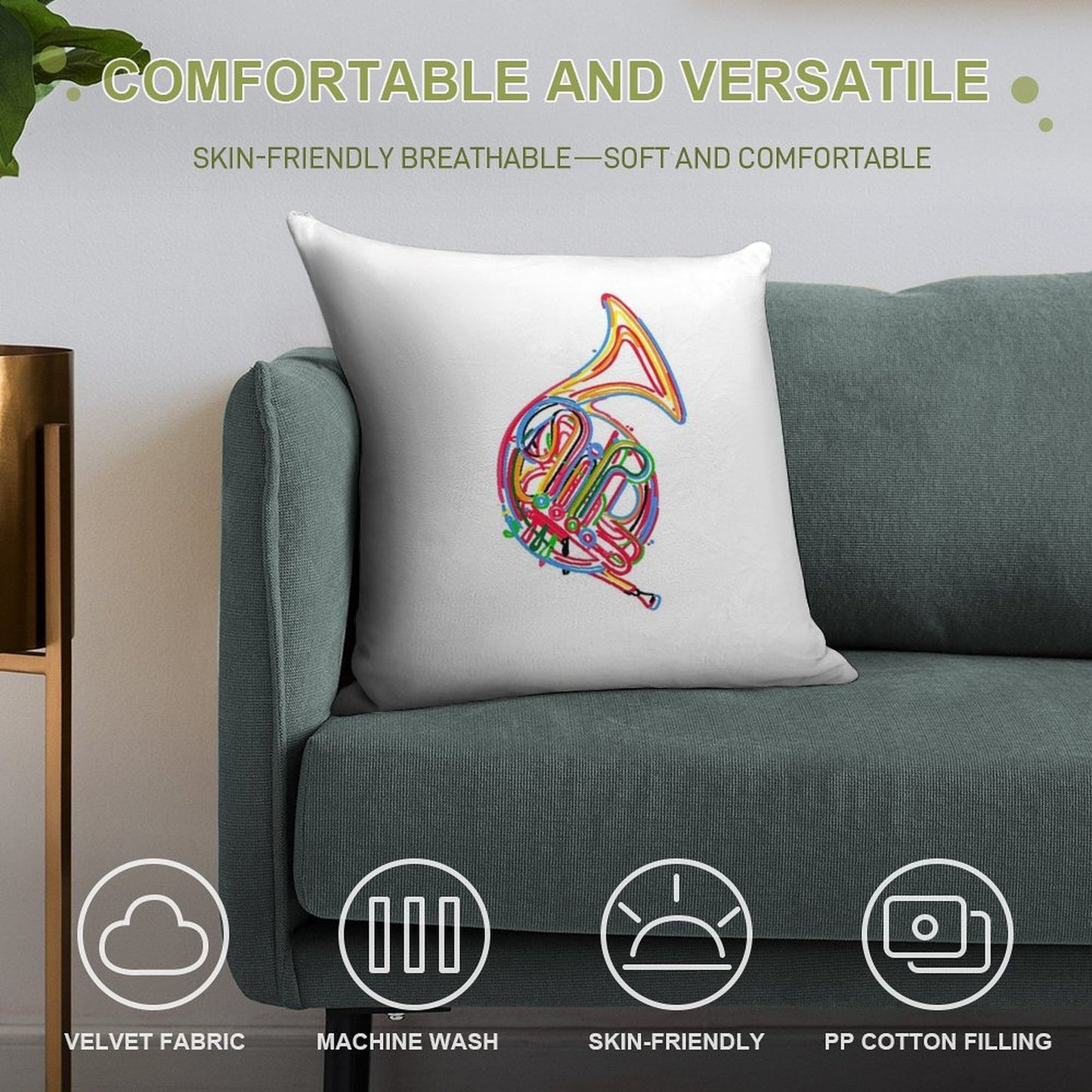 French Horn Soft Skin-Friendly Throw Pillow