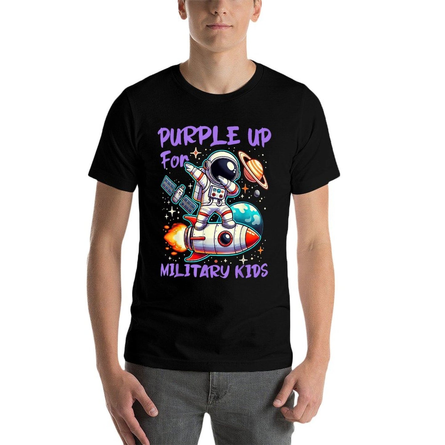 Purple Up for Military Kids Military Child Month Astronaut  Versatile T-Shirt