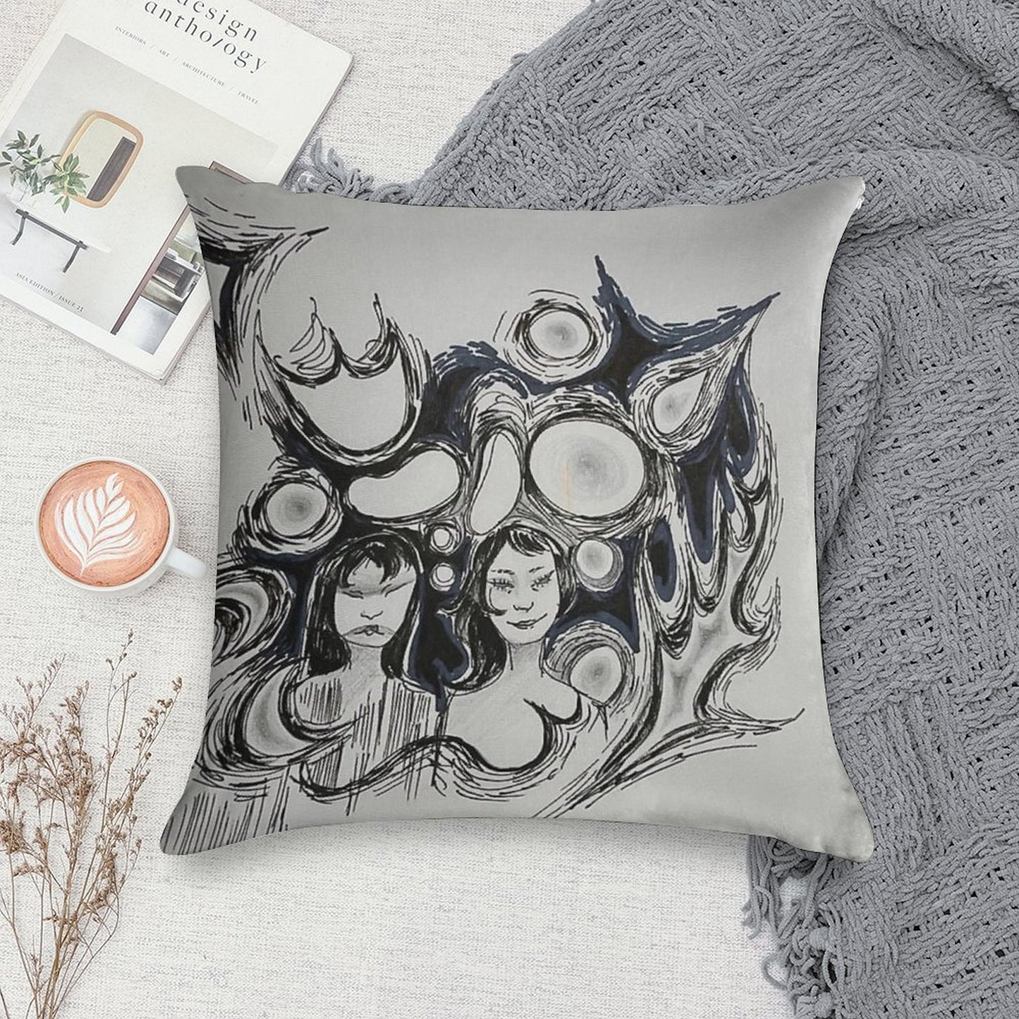Spooky Girls Design Soft Washable Throw Pillow