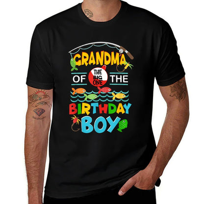 O Fish Ally One Birthday Outfit Grandma Of The Birthday Boy  Ribbed Collar T-Shirt