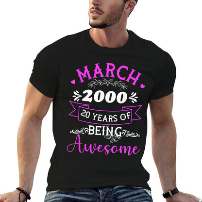 March 2000 20 Years of Being Awesome Costume 20th Birthday  Ribbed Collar T-Shirt