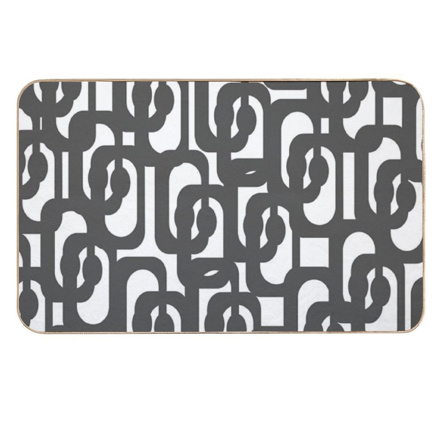 Dark Grey And White Mid-century Modern Abstract Loop Pattern  Non-Slip Bath Mat