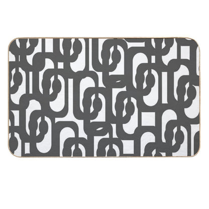 Dark Grey And White Mid-century Modern Abstract Loop Pattern  Non-Slip Bath Mat