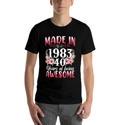 40 Year Old Made In 1983 Floral 40th Birthday Gifts Women  Fade-proof Color T-Shirt