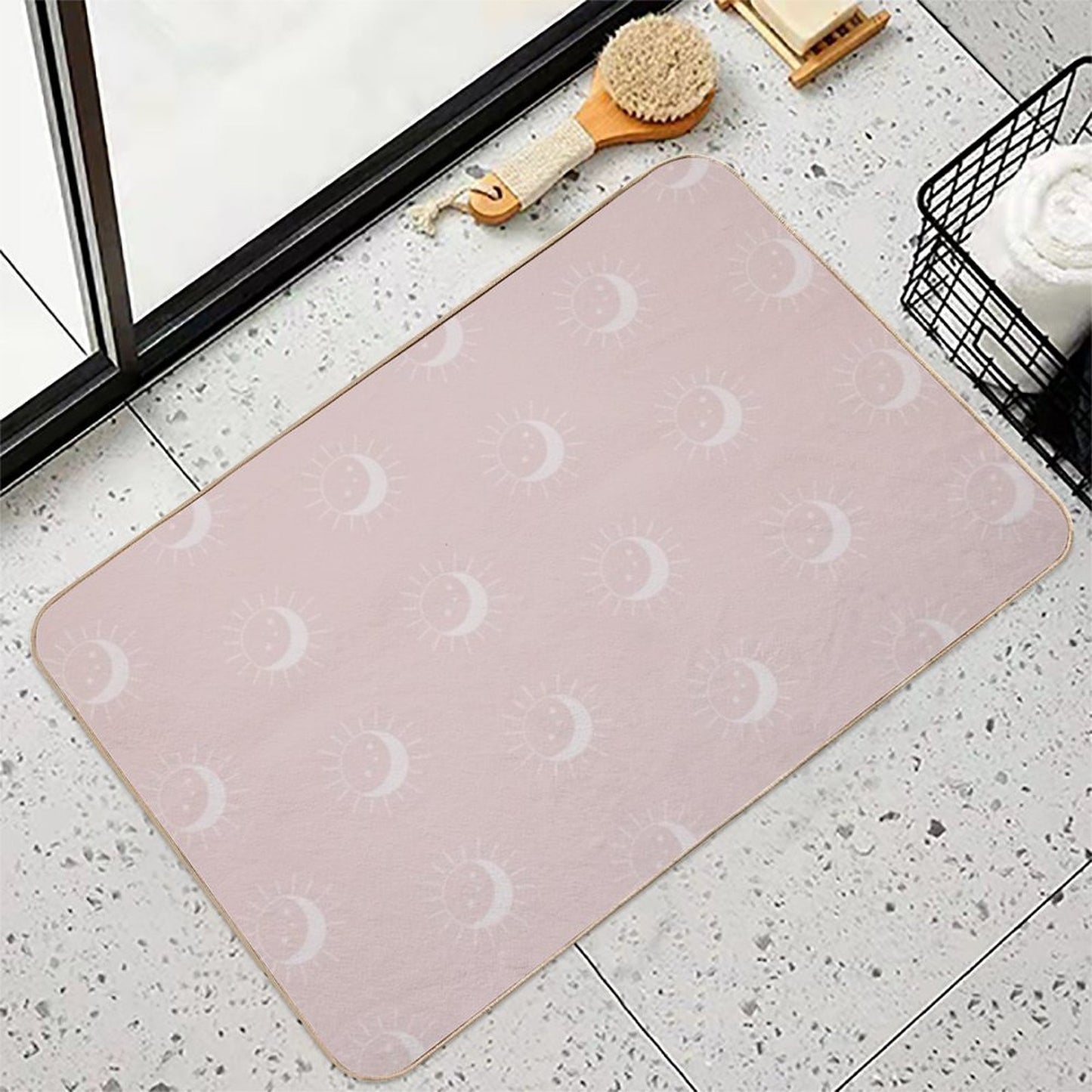 Pretty Sun And Moon Pattern Soft Aesthetic In Muted Colors Pale Pink  Multi-Purpose Bath Mat