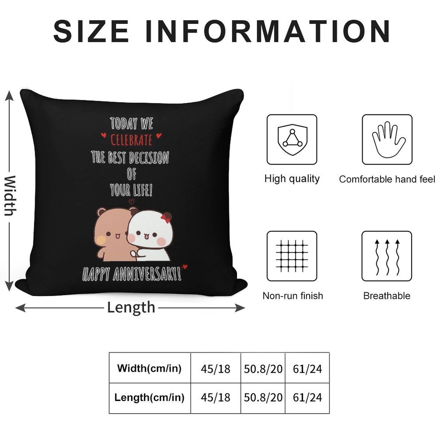 Happy Anniversary from DuDu Bear And BuBu Panda Soft Skin-Friendly Throw Pillow